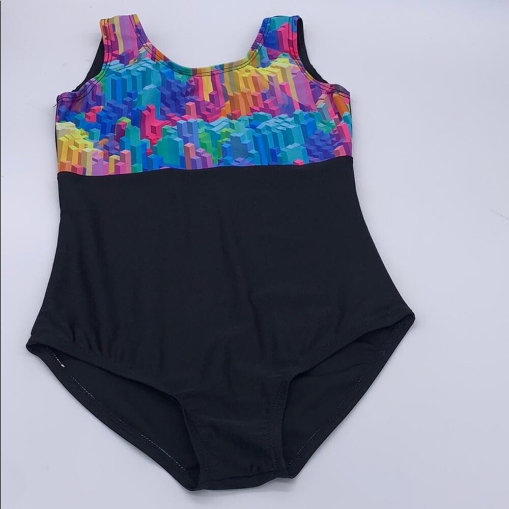 Girls One Piece Swimsuit Rainbow Top Black Bottom Size 12